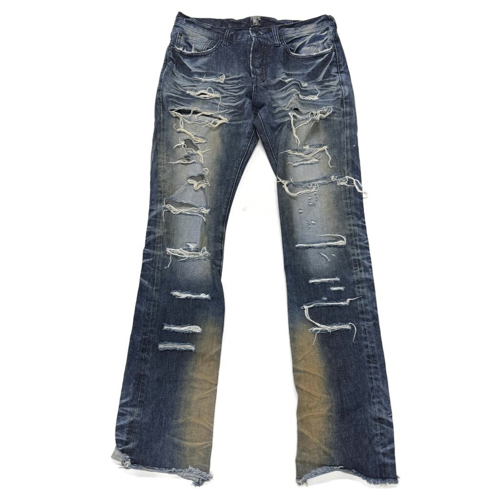 PRPS Distressed Denim Jeans Pants Blue Slashed‎ 32 x 35 Button Fly Cotton
